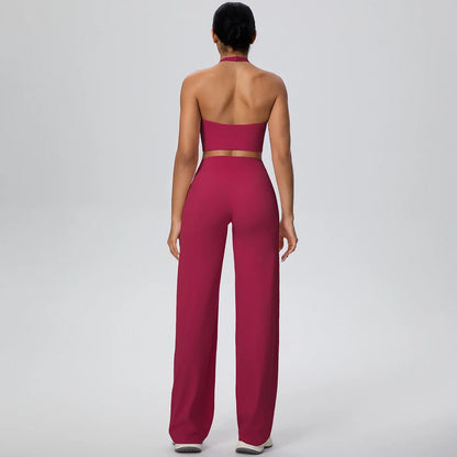 2Pieces Breathable Summer Workout Top Pants Yoga Set Yoga Underwear With Chest Pad Quick Drying Push Up Pencil Pants Yoga Set