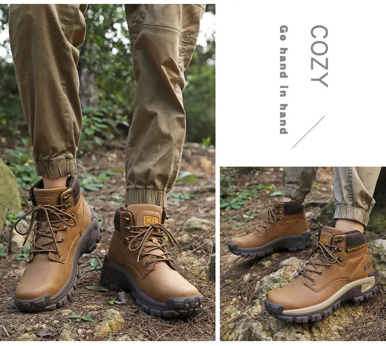 High-Top Leather Men's Boots Breathable Desert Combat Boots Outdoor Non-slip Hiking Boots Men Motorcycle Boots Work Ankle Boots