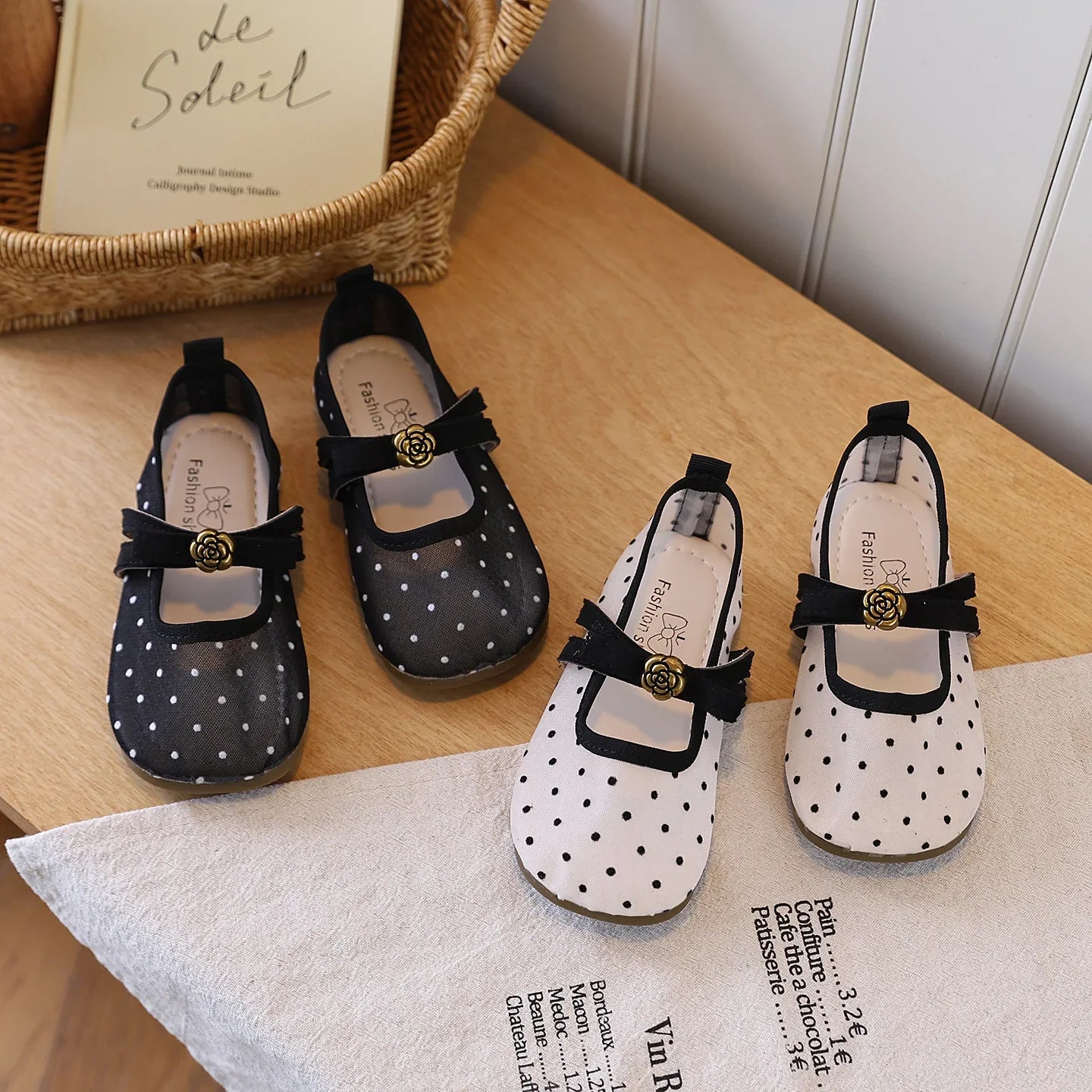 Girls' Casual Shoes, Polka Dot Mesh Princess Cute Bow Spring Summer 2026 Suitable Toddlers, Medium Large Children Wedding Party