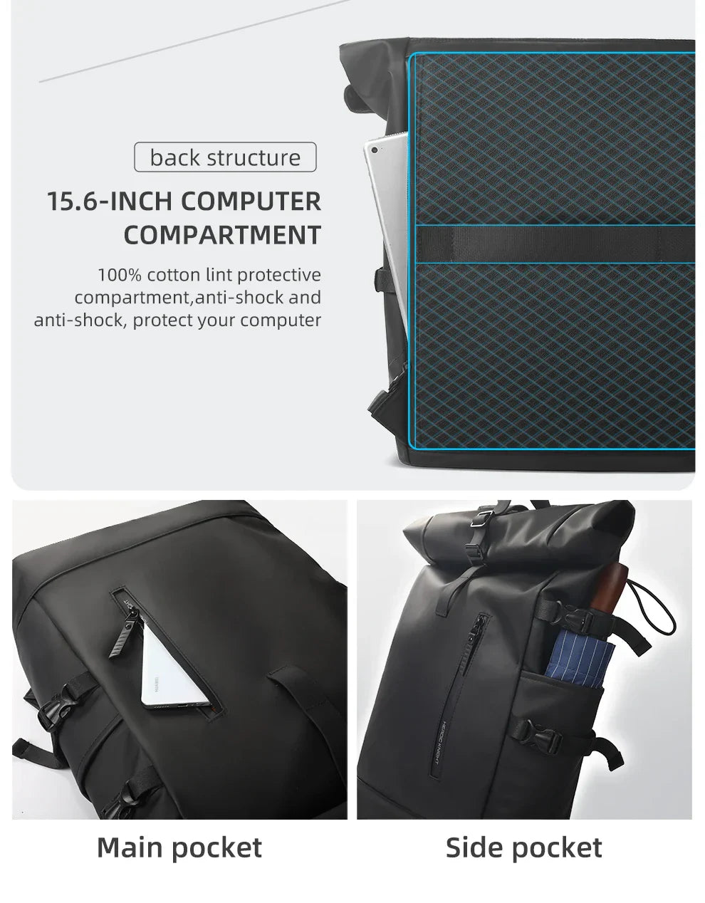 Expandable Travel Backpack Men Large Capacity Waterproof 15.6” Laptop Bag Hiking Rucksack Cycling Daypack Bag with USB Port