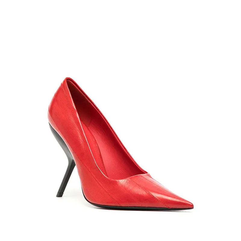 Brand Fashion Show Silvery 9cm High Heel Spring Autumn New Irregular Heels Black Red Pointed Sexy Women's Single Shoes Size 43