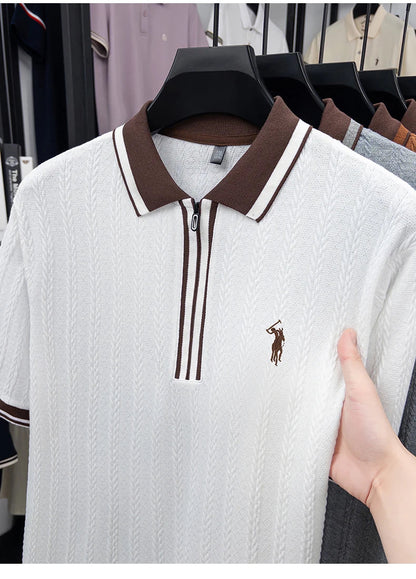 Luxury brand short sleeve T-shirt men's lapel top summer fashion jacquard design golf pony embroidery casual knitted polo shirt