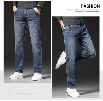 New Autumn and Winter  Plus Size 40 42 44 Men Straight Loose Jeans Business Fashion Denim Stretch Pants Male Brand Trousers