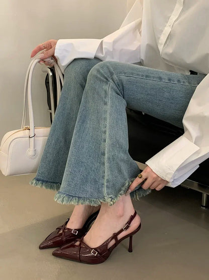 Sexy Street Style Buckle Strap Women Pumps Elegant Pointed Toe Thin Low Heels Slingback Banquet Party Shoes