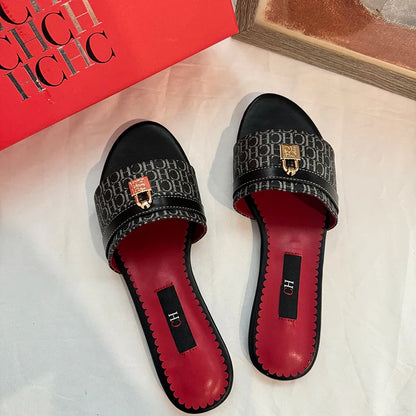 Women's Wearable Beach Slippers Flat Minimalist Letter Printed Designs Niche Women's Commute Vacation Slippers
