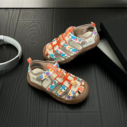 Summer Children Sandals Boys Girls Breathable Hollow Beach Shoes Baby Cute Print Sport Sandals