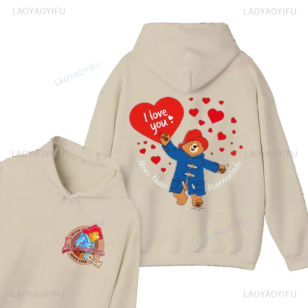 Moletom com Capuz Unissex com Estampa de Urso Paddington Fofo em Londres Novo, Moletom com Capuz Oversized, Primavera