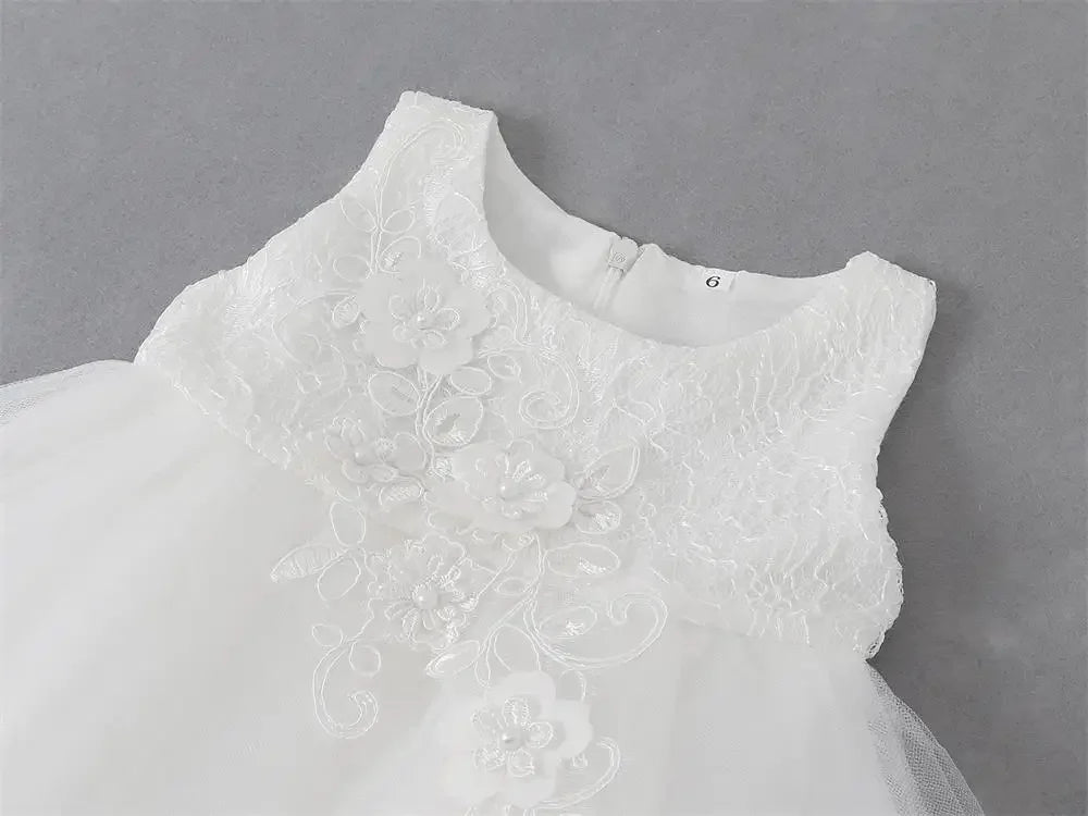 Asymmetric Toddler Evening Prom Dress Elegant Party Dresses For Girls Pink White Birthday DressLace Baby Girl Princess Dress