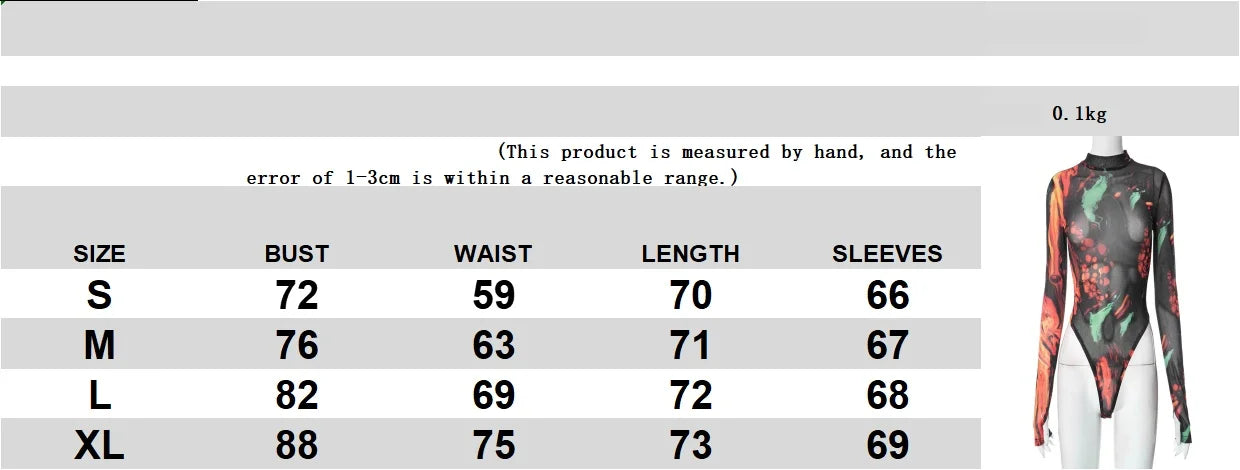 Tie Dye Sexy Bodysuit Lingerie Long Sleeve Corset Top Women One-Pieces Rave Outfit Bodycon Lenceria Femenina See Through Bustier