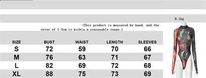 Tie Dye Sexy Bodysuit Lingerie Long Sleeve Corset Top Women One-Pieces Rave Outfit Bodycon Lenceria Femenina See Through Bustier