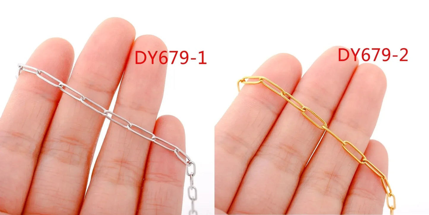 5Pcs/Lot Stainless Steel Bead Rope Link/Cuban/Paperclip Links Snake Chain Necklace Diy Women Jewelry 18K Gold Color Neck Chains