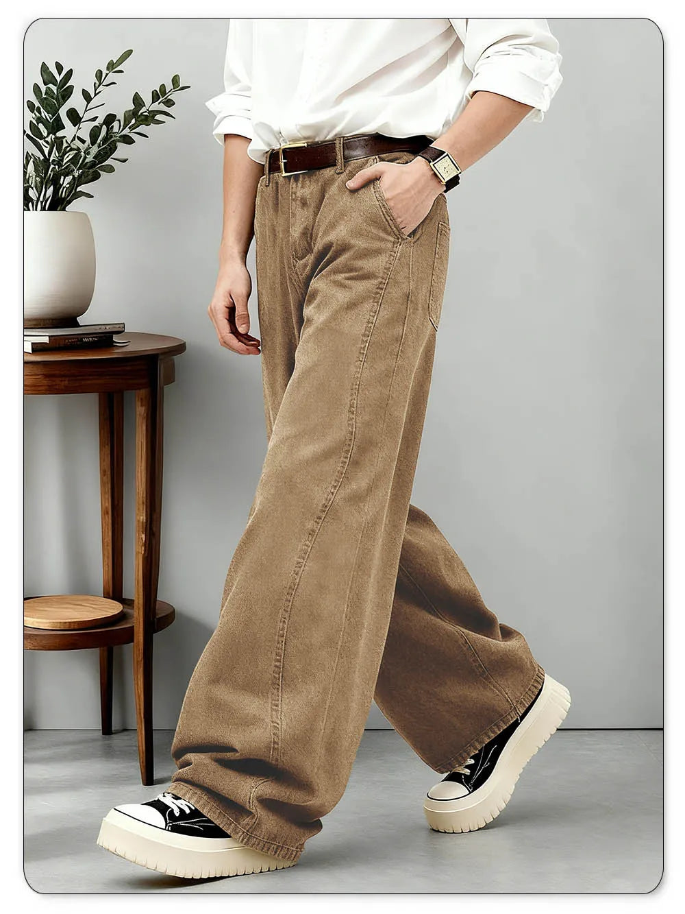 American Men's Retro Brown Ultra Baggy Wide Leg Jeans Street Casual Embroidery Oversized Men's Clothes Unisex Denim Pants