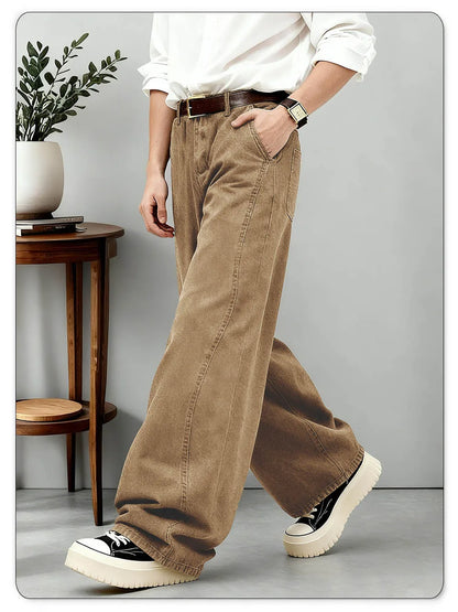 American Men's Retro Brown Ultra Baggy Wide Leg Jeans Street Casual Embroidery Oversized Men's Clothes Unisex Denim Pants