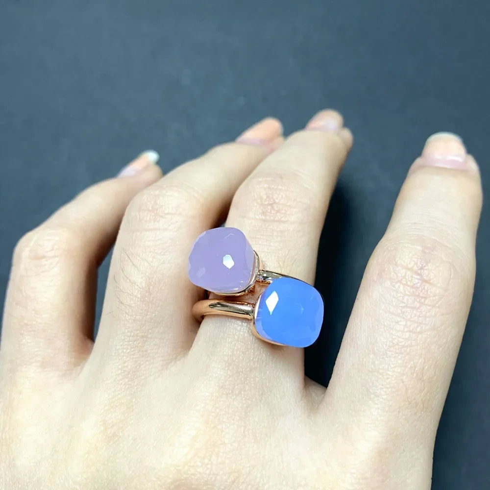 2Pcs/Set Fashion Stacked Candy Ring Women Mix Color Crystal Jewelry 30 Colors Trendy Gift for Valentine's Day