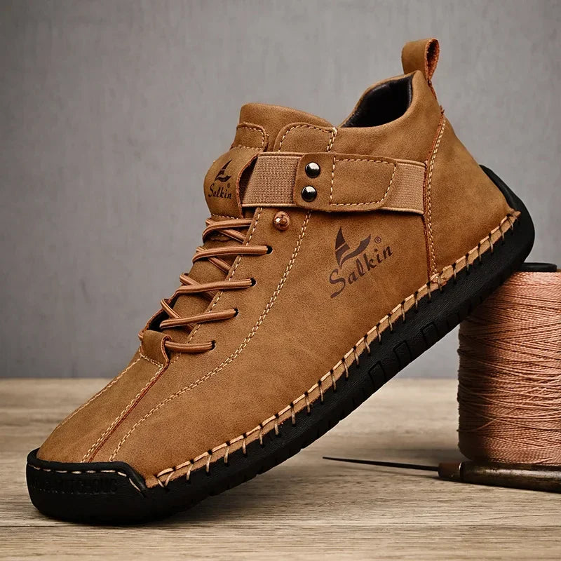 Handmade Leather Casual Men Shoes Design Sneakers Man Breathable Leather Shoes Men Ankle Boots Outdoor