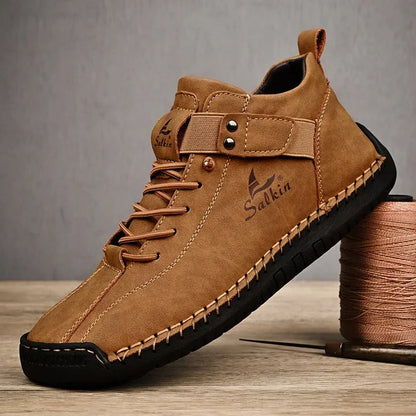 Handmade Leather Casual Men Shoes Design Sneakers Man Breathable Leather Shoes Men Ankle Boots Outdoor