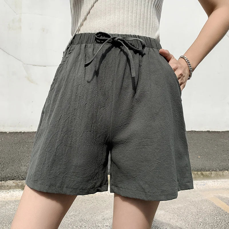 Casual Linen Shorts Women Gym Workout Shorts Cotton Shorts Summer Big Size Loose Home Beach Hot Lace Up Shorts
