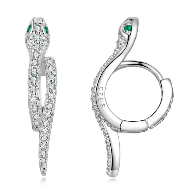 925 Sterling Silver 3D Snake Earrings for Women Shiny Zircon Snake Ear Buckles Statement Fine Jewelry Party Gift BSE669