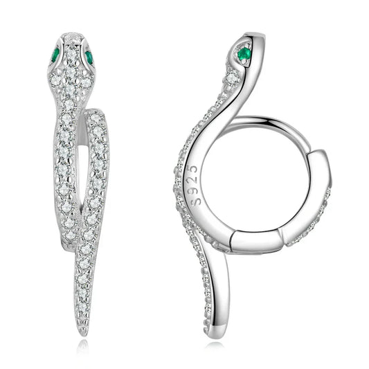 925 Sterling Silver 3D Snake Earrings for Women Shiny Zircon Snake Ear Buckles Statement Fine Jewelry Party Gift BSE669