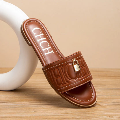 Woman Flat Shoes Summer New Solid Color Embossed Sandals Simple Fashion Slippers For Girl Students Shoes