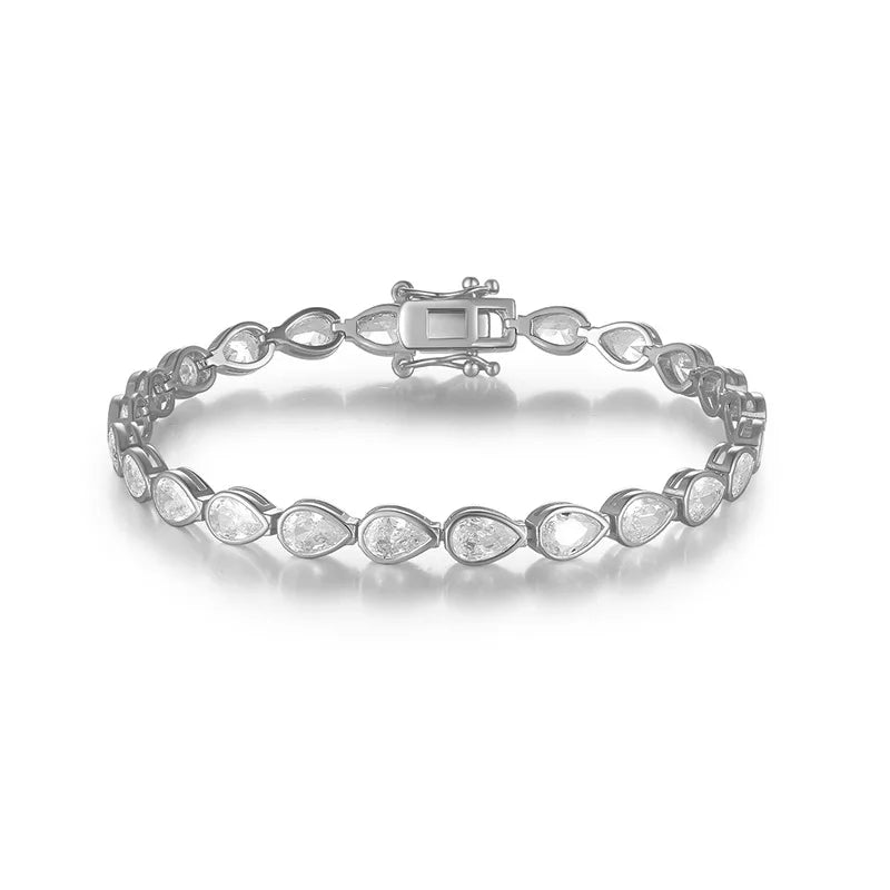 Plated 18K Pear Cut Zircon Moissanite Tennis Bracelet for Women Men 4*6mm Gems Luxury Wedding Chain Pure S925 Silver