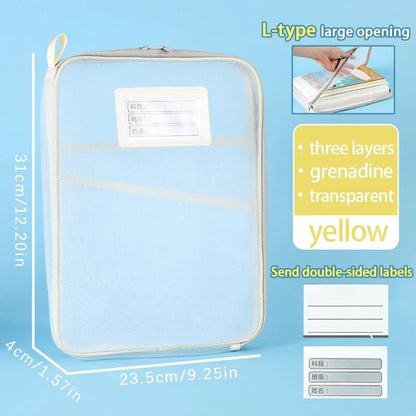 1 Pcs A4 Transparent File Subject Classification Thickened 5 Colors Mesh Simple Hand Storage Bag