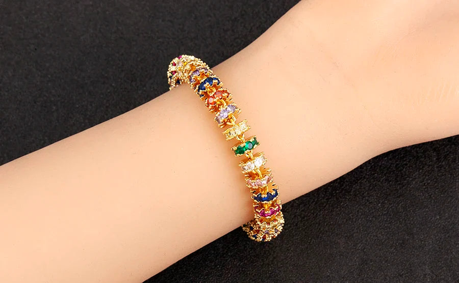Fashion Gold Plated Chain Bead Bracelet for Women Colorful Crystal Zircon Heart Shape Charm Wedding Party Jewelry Gifts