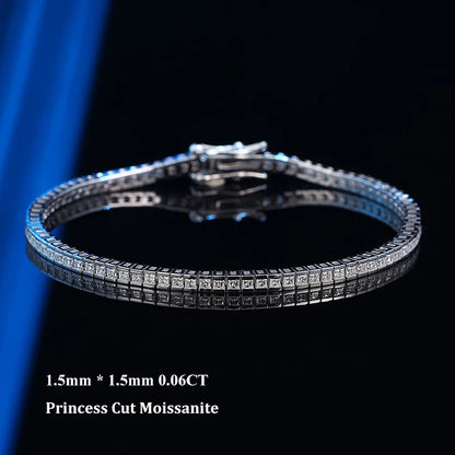 Princess Cut Full 1.5mm 2mm D Color Moissanite Tennis Bracelet for Women Man 925 Silver Pass Diamond Test Link Bracelets