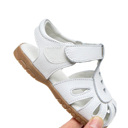 Full Genuine leather Soft sole Girls flat Sandals closed toe kids girls summer shoes