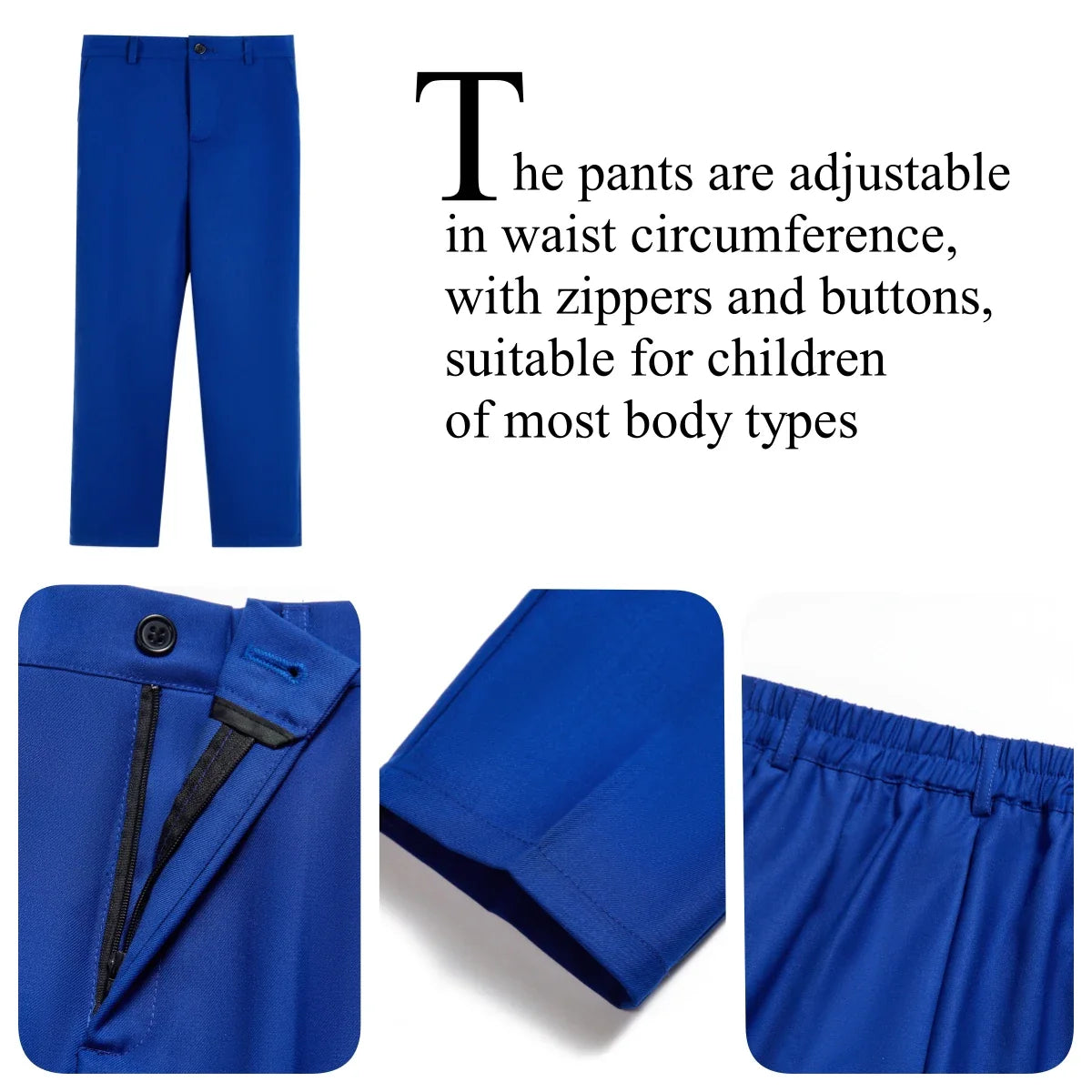 4 Pieces Boys Suit Set Vest Included - Toddler to Teen Tuxedo Sets - Christening Suits Adjustable Waist Boys Suit 3-14 Years
