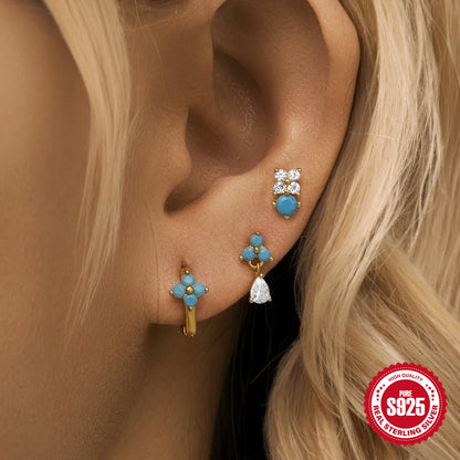 CANNER Set Double Layer Smooth Classic Hoop Earrings For Women 925 Sterling Silver Ins Flower Color Zircon Earrings Fine Jewelry