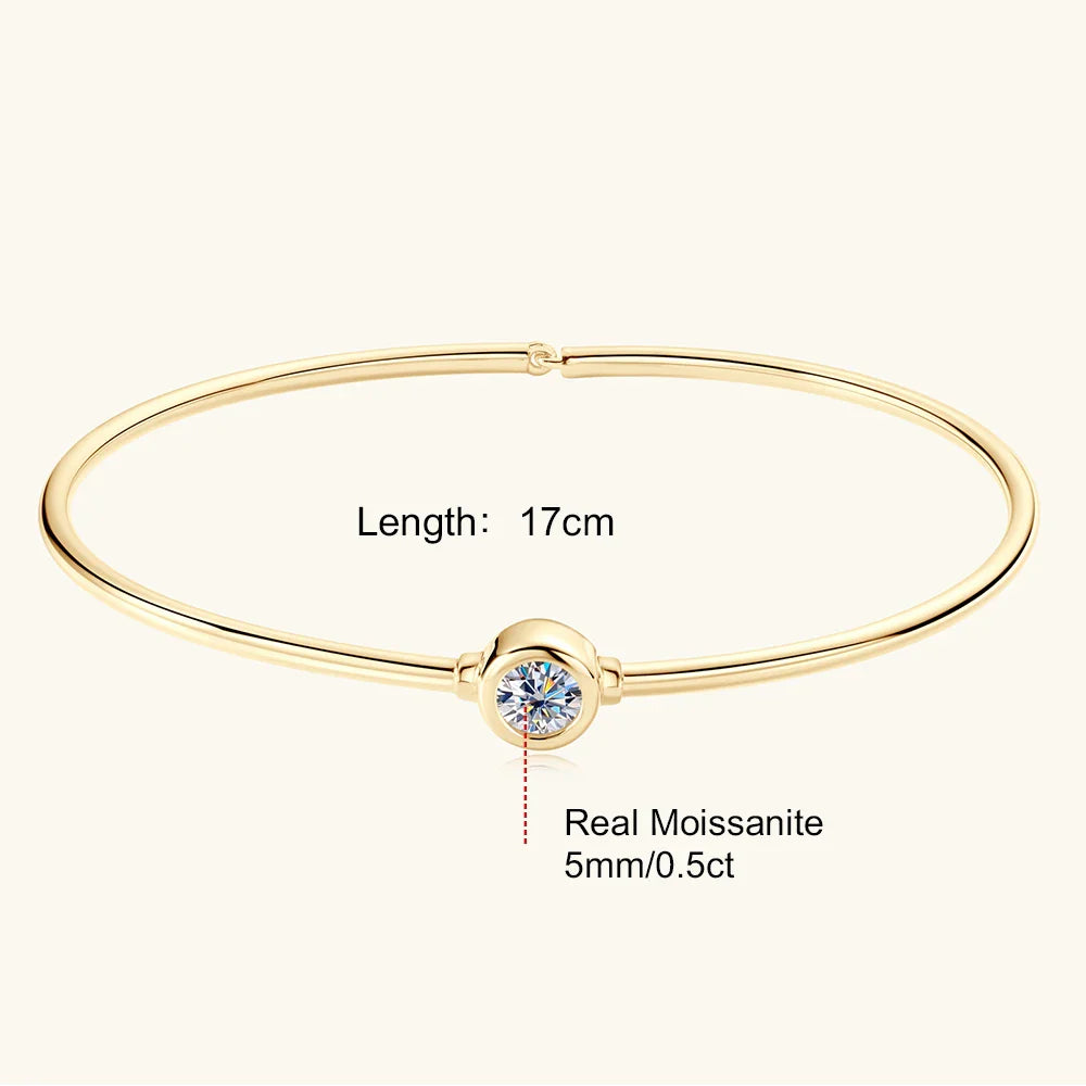 0.5CT Moissanite Bangle Bracelet 18K Gold Plated 925 Sterling Silver Classic Bangle Bezel Set Diamond Bracelet for Women Gifts