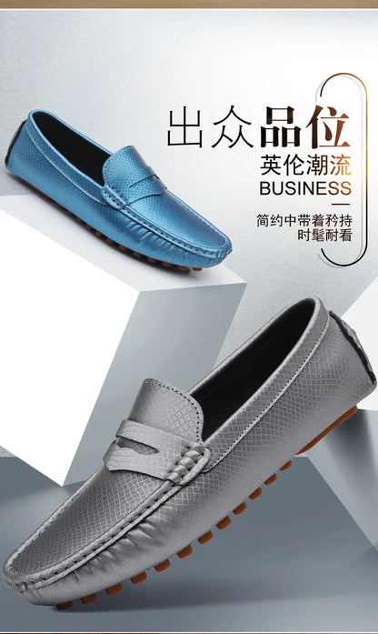 Mocassins Masculinos de Couro Azul de Luxo Moda Casual Confortável para Homens Designer Sapatos Slip-on Planos Masculinos zapatos hombre