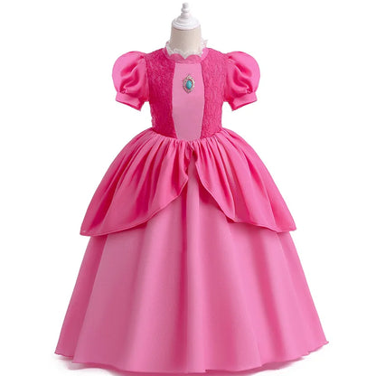 Peach Cosplay Dress Girl Movie Role Playing Princess Fancy Carnival Birthday Party Outfits Children 2-10y Pink Queen Vestidos