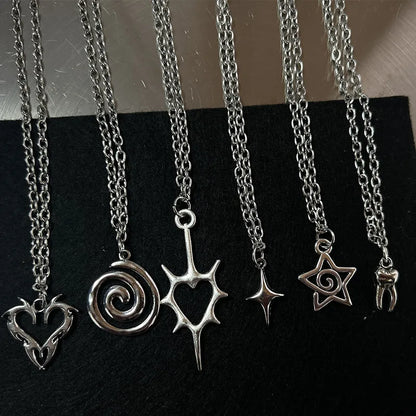 Y2K Flail Fire Heart Teeth Pendant Necklace for Women Men Charm Necklace Grunge Punk Fashion Jewelry ﻿