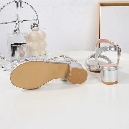 Girls' Sandals 2024 Summer New Student Performance Dance Shoes Fashion Children's High Heel Princess Sandals Size 28-35