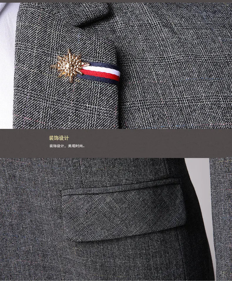 Suit  Men's Fashionable Business Banquet, Trendy Singer, Grid Host, Casual Wedding Banquet Dress, Male Star Performance Suit