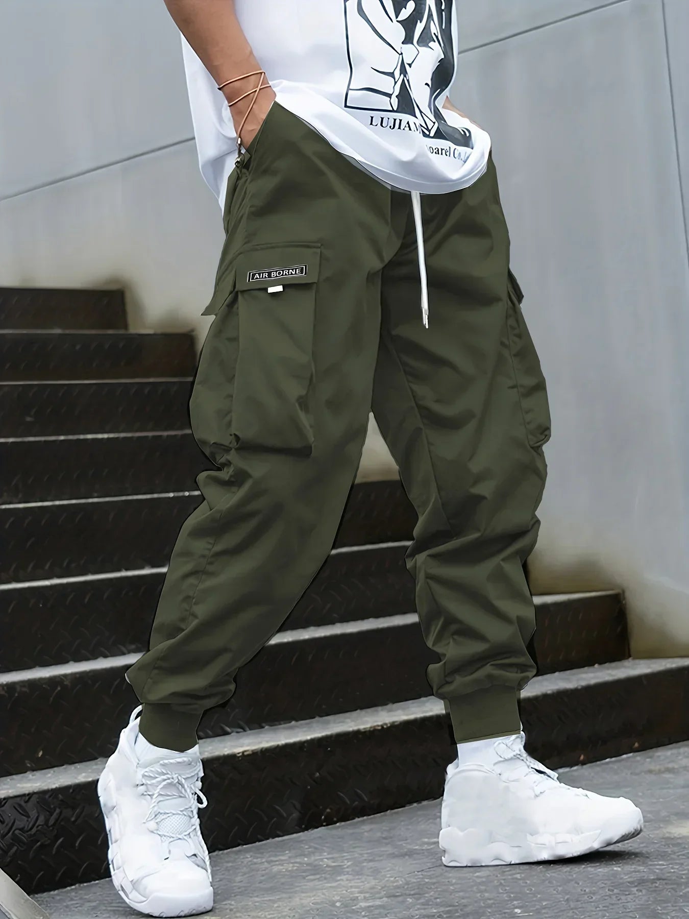 5XL Plus Size Spring Summer Men Casual Cargo Pants Pockets Black Loose Out Door Elasticity Sports Oversize Pants 46 48 50 52