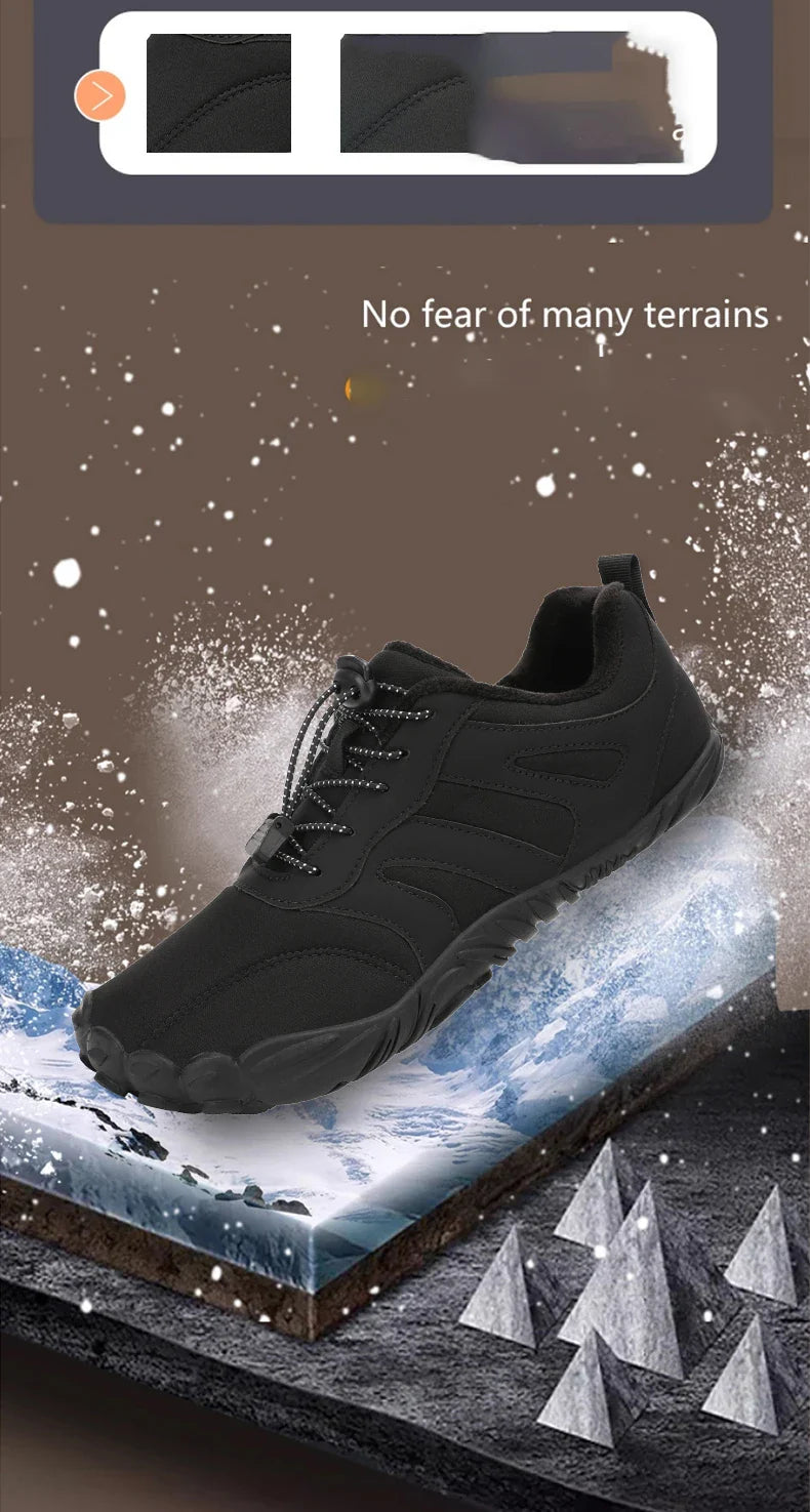 Men's Winter Warm Barefoot Shoes Waterproof Wide Toe Non-Slip Rubber Sole Plush Lined Hiking Shoes Outdoor Sneakers Running Shoe