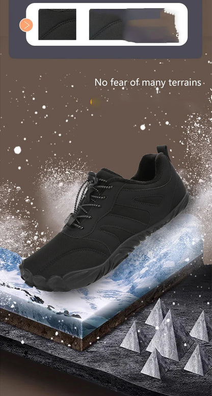 Men's Winter Warm Barefoot Shoes Waterproof Wide Toe Non-Slip Rubber Sole Plush Lined Hiking Shoes Outdoor Sneakers Running Shoe