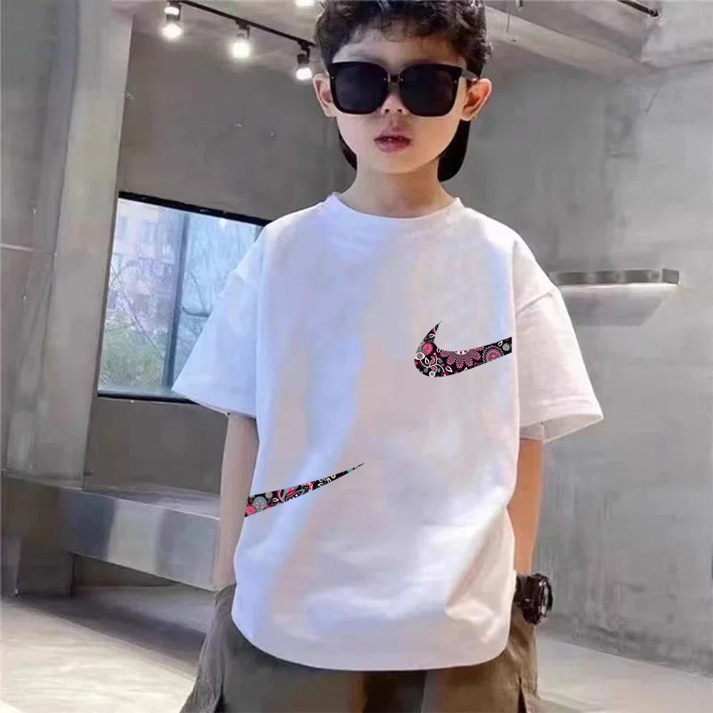 Print black white Short Sleeve Children's T-shirt Set Sports Fashion Boys Girls tops+Shorts Casual Kid new Summer Set