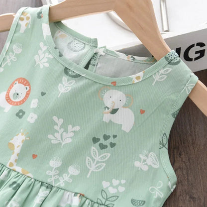 Summer Girls Dress Casual Princess Dresses Sleeveless Print Flower Costumes Kids Vestidos Cotton Floral Dress 2-7Y