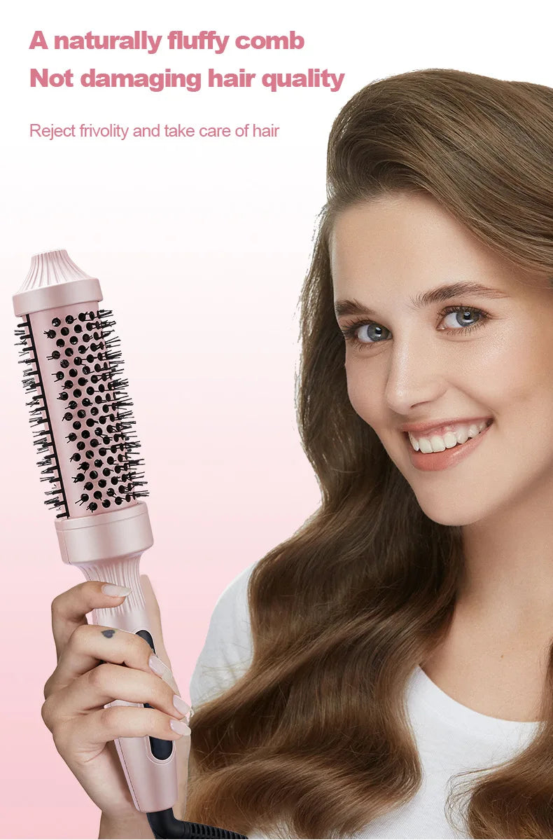 TINSOL Negative Ion Curling Iron 38mm Hot Air Brush, Dual-use for Curling and Straightening, Heated Styling Comb