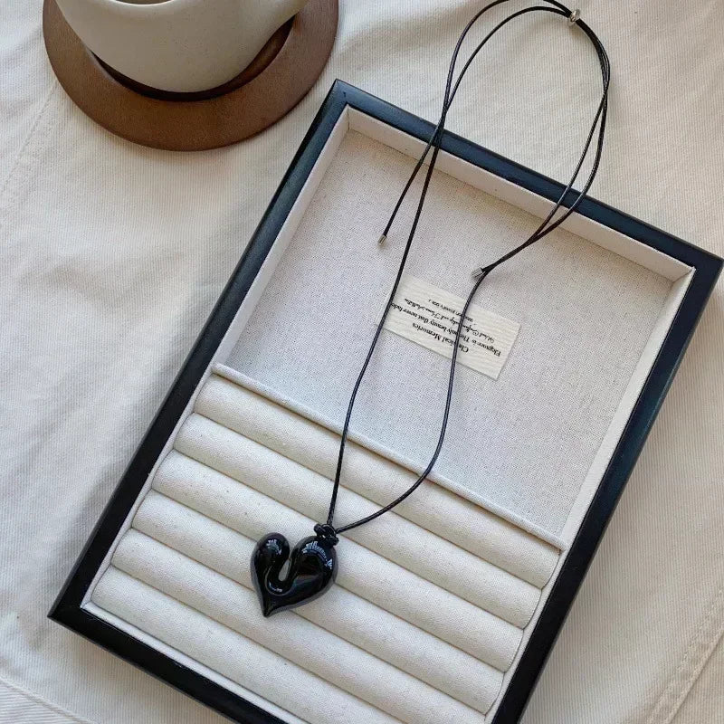 Heart Pendant Necklace for Women Men 85CM Adjustable Pull-out Sweater Chain Fashion Jewelry Accessory Gift
