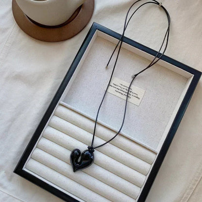 Heart Pendant Necklace for Women Men 85CM Adjustable Pull-out Sweater Chain Fashion Jewelry Accessory Gift
