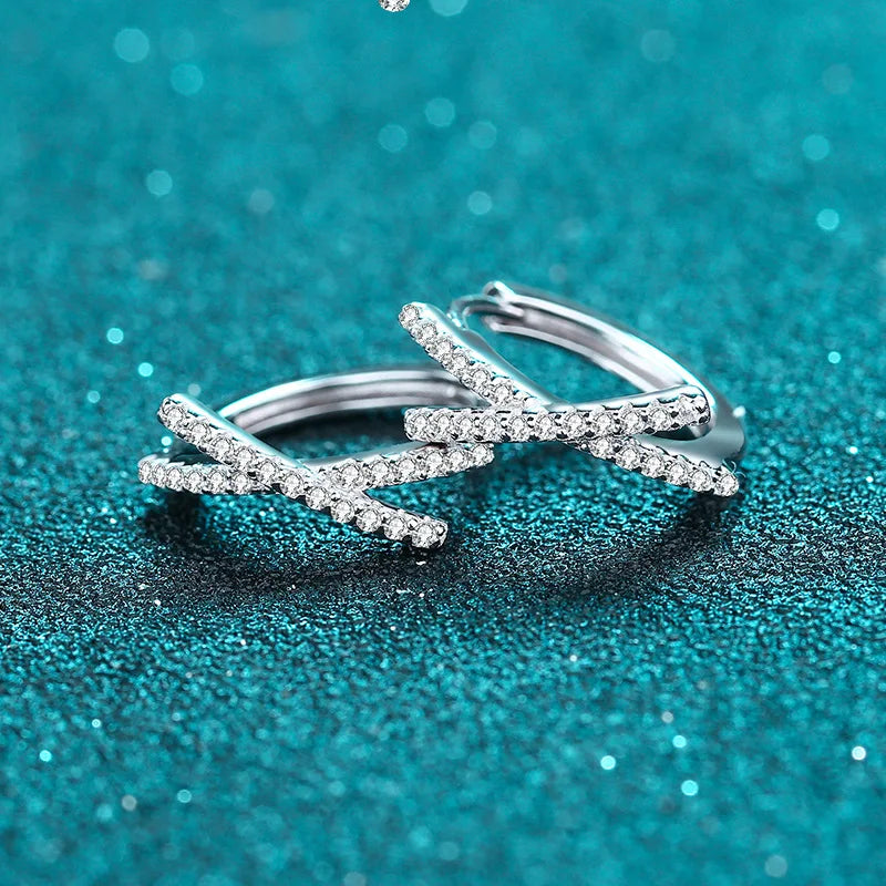 Total 0.28CT Real Moissanite Stud Earrings for Women Cross Wedding Sparkling 925 Silver Simulated Diamond Hoop Earring