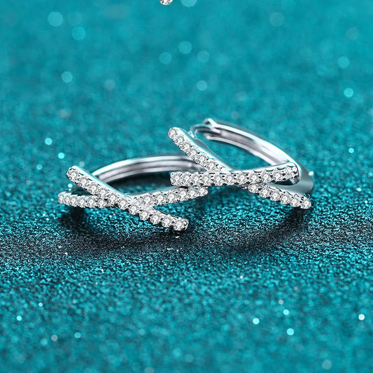 Total 0.28CT Real Moissanite Stud Earrings for Women Cross Wedding Sparkling 925 Silver Simulated Diamond Hoop Earring