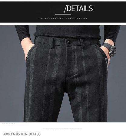 Autumn New Men's Slim Casual Pants  Fashionable Fit Elastic Business Pants High Quality Stripe Classic 3-colors Male Trousers