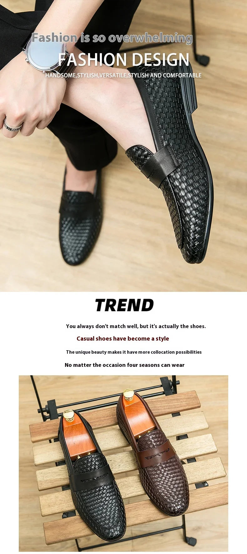 European station fashion brand luxury bean shoes leather men's shoes slip-on loafers classic plaid small leather shoes