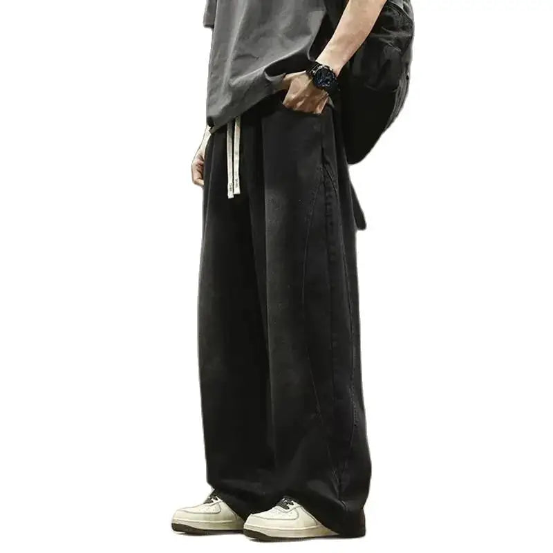 Teenage spring straight leg jeans for boys  loose straight leg casual curved knife pants student washed wide leg long pants